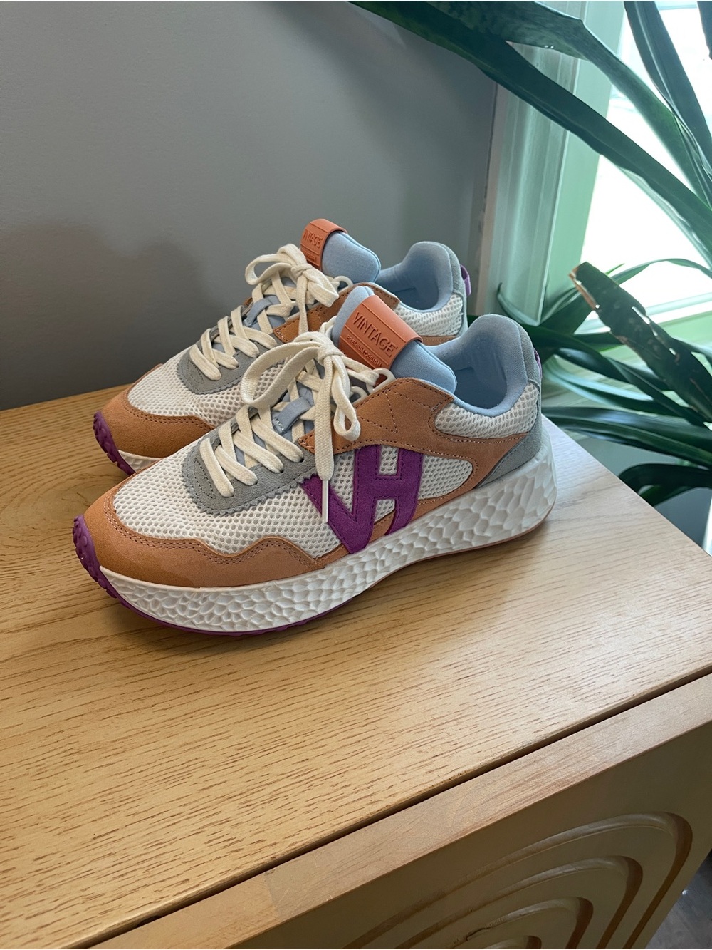 Vintage Havana Women's White Sneakers in Peach, Purple & Light Blue